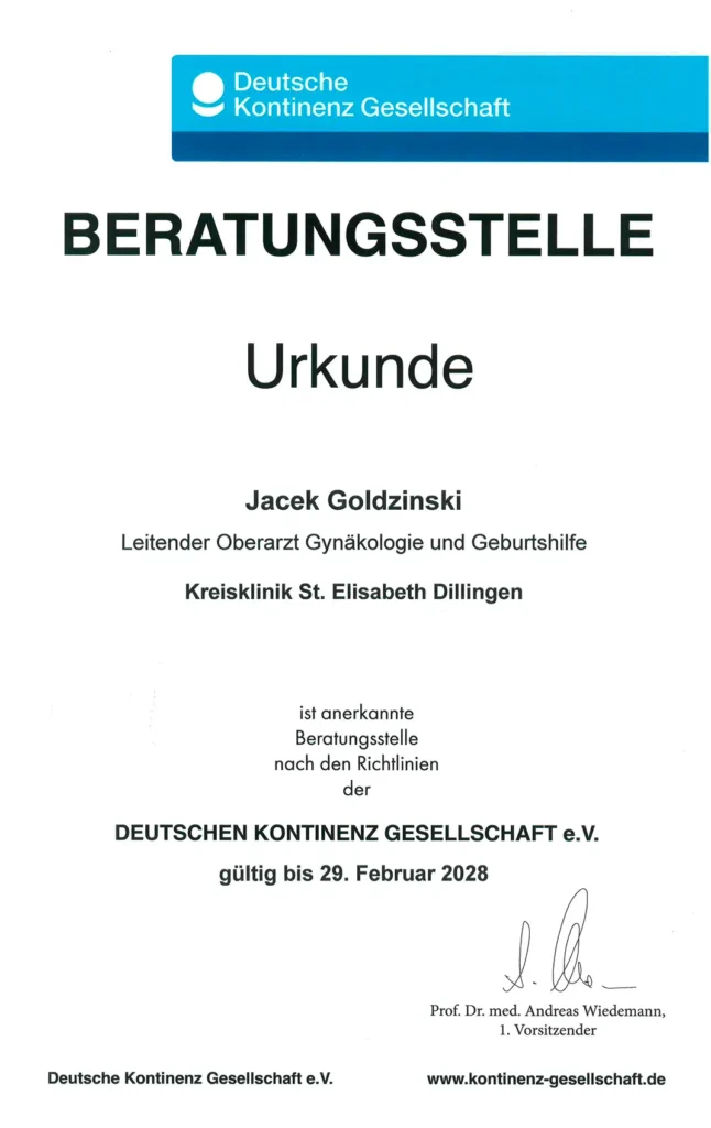 Zertifikat Beratungsstelle Deutsche Kontinenz Gesellschaft